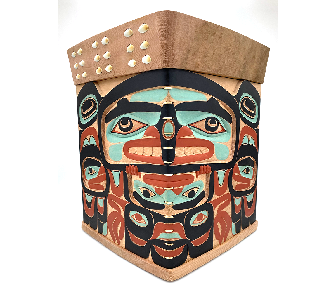 Humpback Whale Escapes Thunderbird Carved Bentwood Box - David Stephens